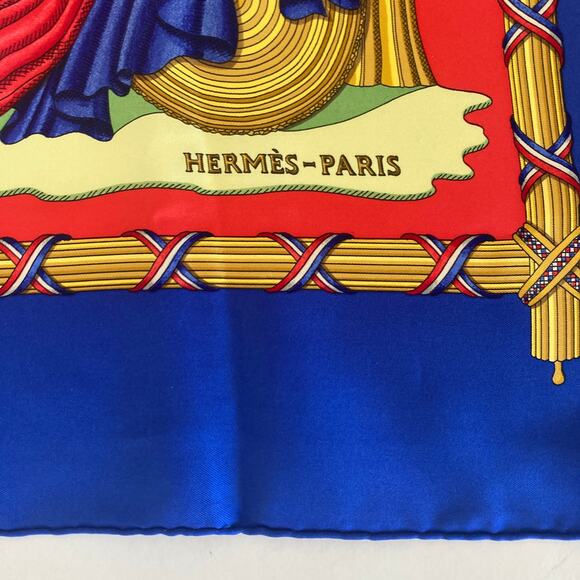HERMES Paris 1789 Republique Francaise Blue Red Silk Scarf - Picture 3 of 14